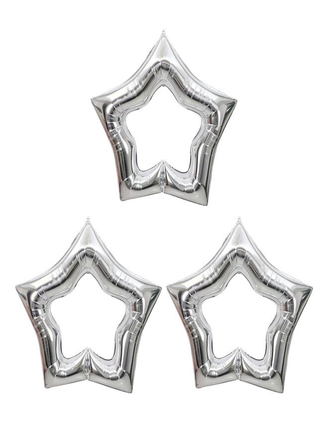 Lamantery Large 40Inch Star Foil Balloon Hollow Out Star Shape Mylar Balloons for Anniversary Wedding Birthday Christmas Party Decoration 3pack Silver - Image 2