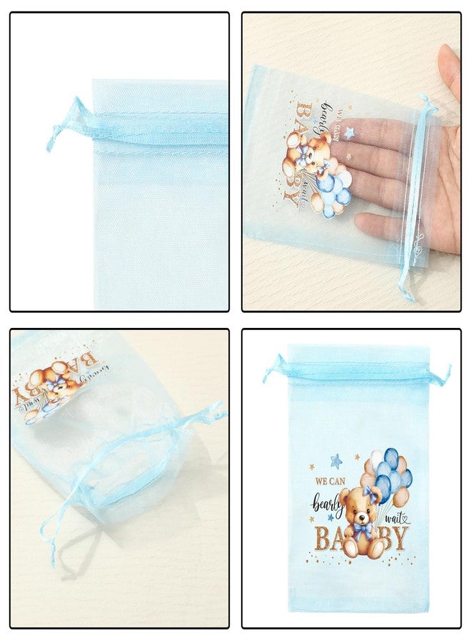 Whaline 60Pcs Baby Shower Organza Drawstring Bag 4 x 6 Inch Jewelry Mesh Bags Light Blue Bear Candy Treat Bags for Birthday Party Favor Supplies - Image 3