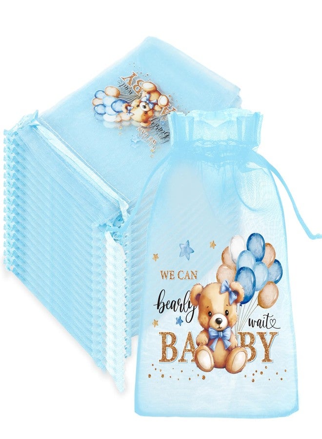 Whaline 60Pcs Baby Shower Organza Drawstring Bag 4 x 6 Inch Jewelry Mesh Bags Light Blue Bear Candy Treat Bags for Birthday Party Favor Supplies - Image 1
