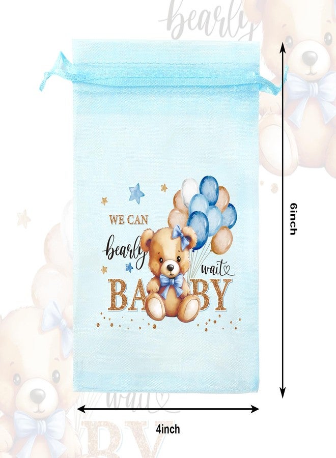 Whaline 60Pcs Baby Shower Organza Drawstring Bag 4 x 6 Inch Jewelry Mesh Bags Light Blue Bear Candy Treat Bags for Birthday Party Favor Supplies - Image 2