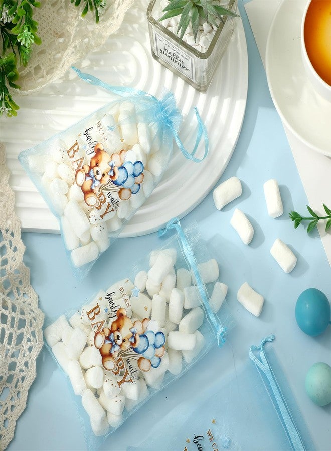 Whaline 60Pcs Baby Shower Organza Drawstring Bag 4 x 6 Inch Jewelry Mesh Bags Light Blue Bear Candy Treat Bags for Birthday Party Favor Supplies - Image 5