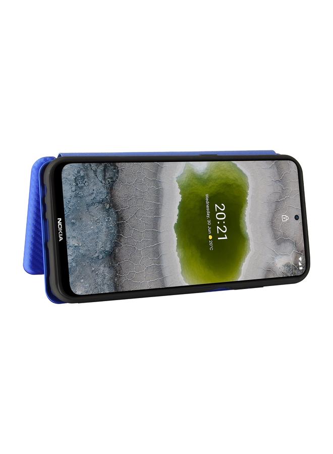 اس-توب جراب لهاتف Nokia X10 مصنوع من ألياف الكربون بتصميم أفقي قابل للطي مصنوع من مادة TPU + PC + جلد PU مع فتحة للبطاقات - Image 4