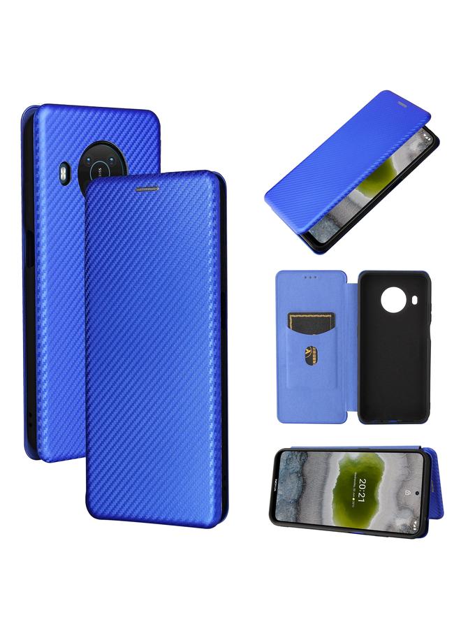 اس-توب جراب لهاتف Nokia X10 مصنوع من ألياف الكربون بتصميم أفقي قابل للطي مصنوع من مادة TPU + PC + جلد PU مع فتحة للبطاقات - Image 1