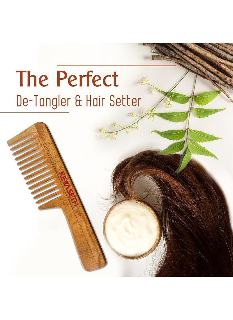 KEYA SETH AROMATHERAPY, DEVICE OF DROP Keya Seth Aromatherapy Neem Wooden Comb Wide Tooth with Handel All Purpose Large Size Perfect Hair Setter  - Image 3