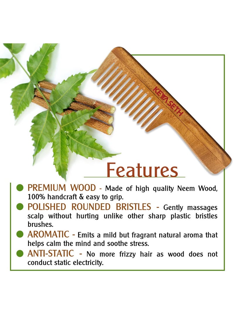 KEYA SETH AROMATHERAPY, DEVICE OF DROP Keya Seth Aromatherapy Neem Wooden Comb Wide Tooth with Handel All Purpose Large Size Perfect Hair Setter  - Image 4