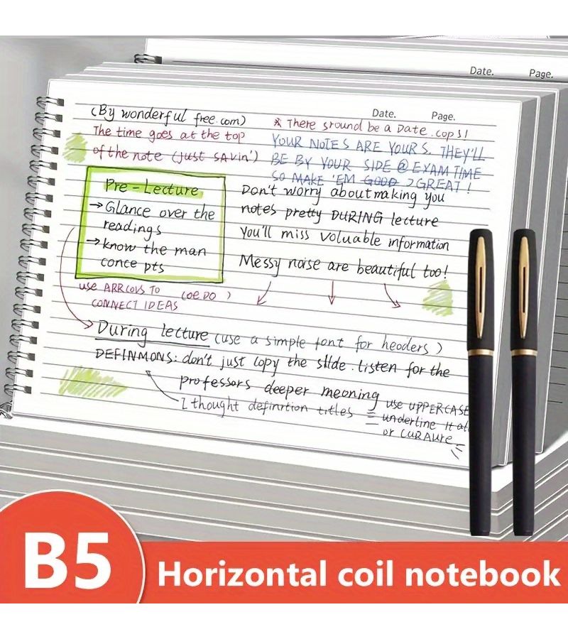 B5 Horizontal Coil Notebook 3Pcs Set With Black Golden Neutral Pens - Image 5