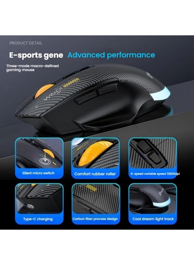 Carbon fiber 12800DPI Bluetooth mouse wireless three-mode macro definition gaming mouse - Image 3