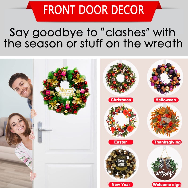GREAZONE Wreath Hangers for Front Door,12" Clear Wreath Door Hanger,2 Pack Wreath Hanger Non Scratch Over The Door Hooks Easter Christmas Decorations Indoor Outdoor,Welcome Sign for Front Door Decor - Image 3