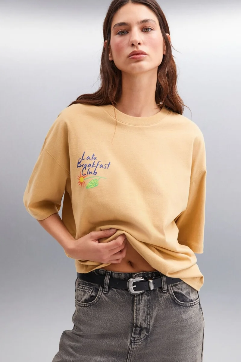 GRIMELANGE AYLEEN 100% Cotton Women's T-Shirt Beige T-Shirt
