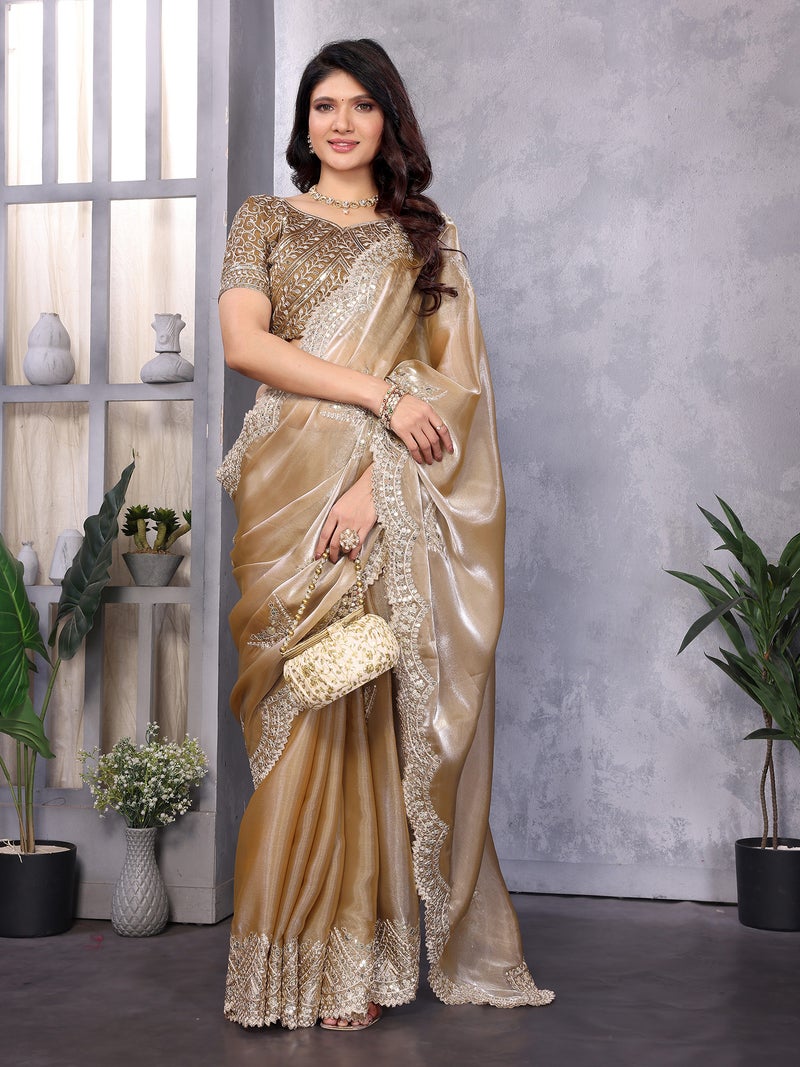 Jhambthreads Ivory Shimmer Chiffon Saree for Women - Image 1