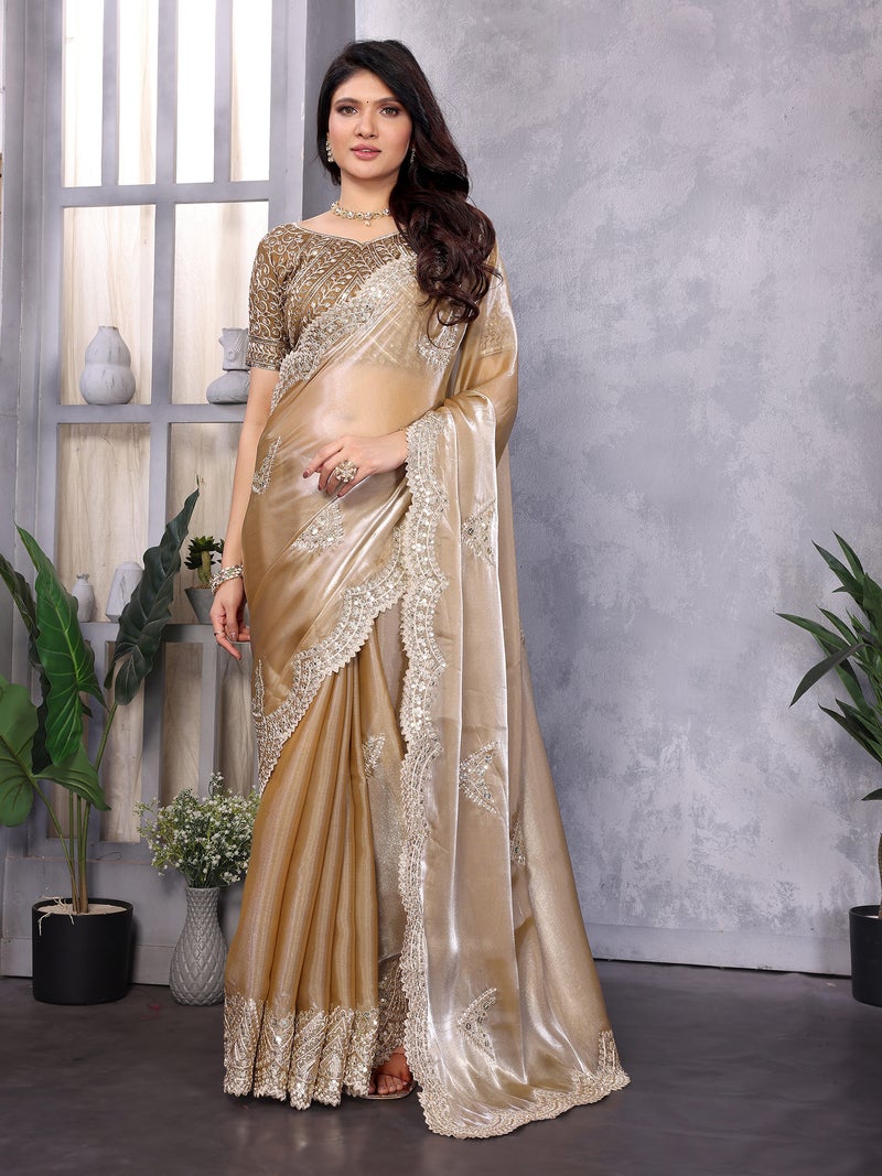 Jhambthreads Ivory Shimmer Chiffon Saree for Women - Image 2