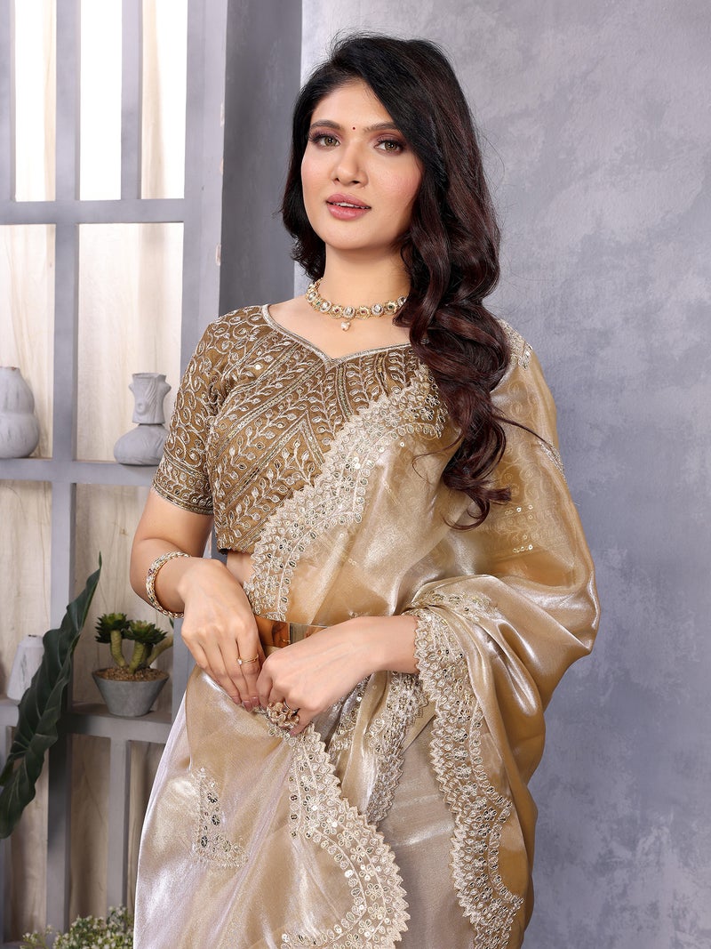 Jhambthreads Ivory Shimmer Chiffon Saree for Women - Image 3