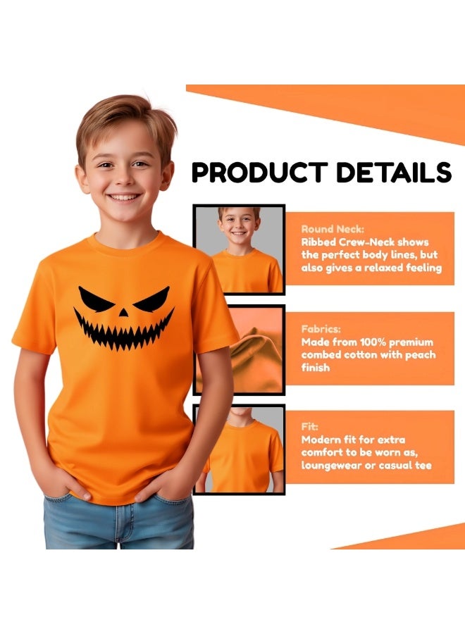 PRINTSHOP4ME Kids Halloween Orange T-Shirt – Unisex Round Neck Short Sleeve 100% Cotton Tee – Stylish & Breathable Casual Wear For Boys And Girls - Image 5