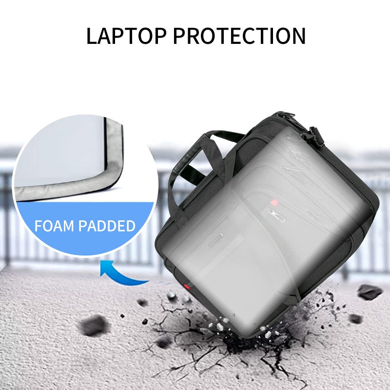 VANKEAN حقيبة لابتوب VANKEAN للرجال والنساء، تناسب لابتوب حتى 17.3 بوصة، حقيبة كتف لابتوب قابلة للتوسيع، حقيبة رسائل مقاومة للماء، حقيبة كمبيوتر للسفر/الأعمال - أسود - Image 2