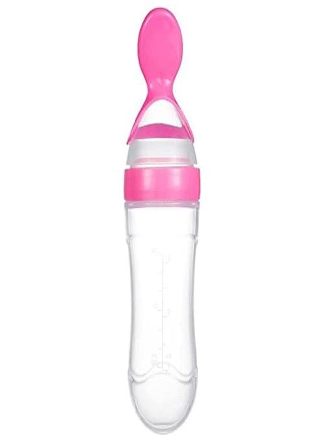 ROFORUF Newborn Baby Squeeze Spoon Bottle 90ML - Silicone Feeding Spoon for Milk, Rice Paste, and Baby Food - Cereal & Fruit Dispenser (Spoon Feeder Pink) - Image 1