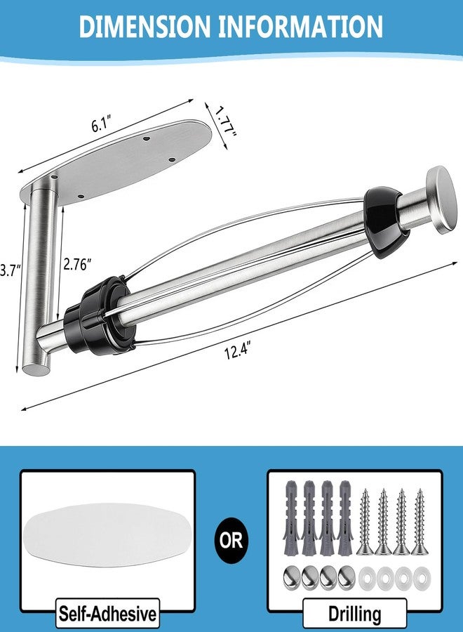 Gewtur Single Hand Operable Paper Towel Holder Under Cabinet with Damping Effect, Self Adhesive Paper Towel Roll Holder Wall Mounted for Kitchen Bathroom, SUS304 Stainless Steel Brushed Nickel - Image 5