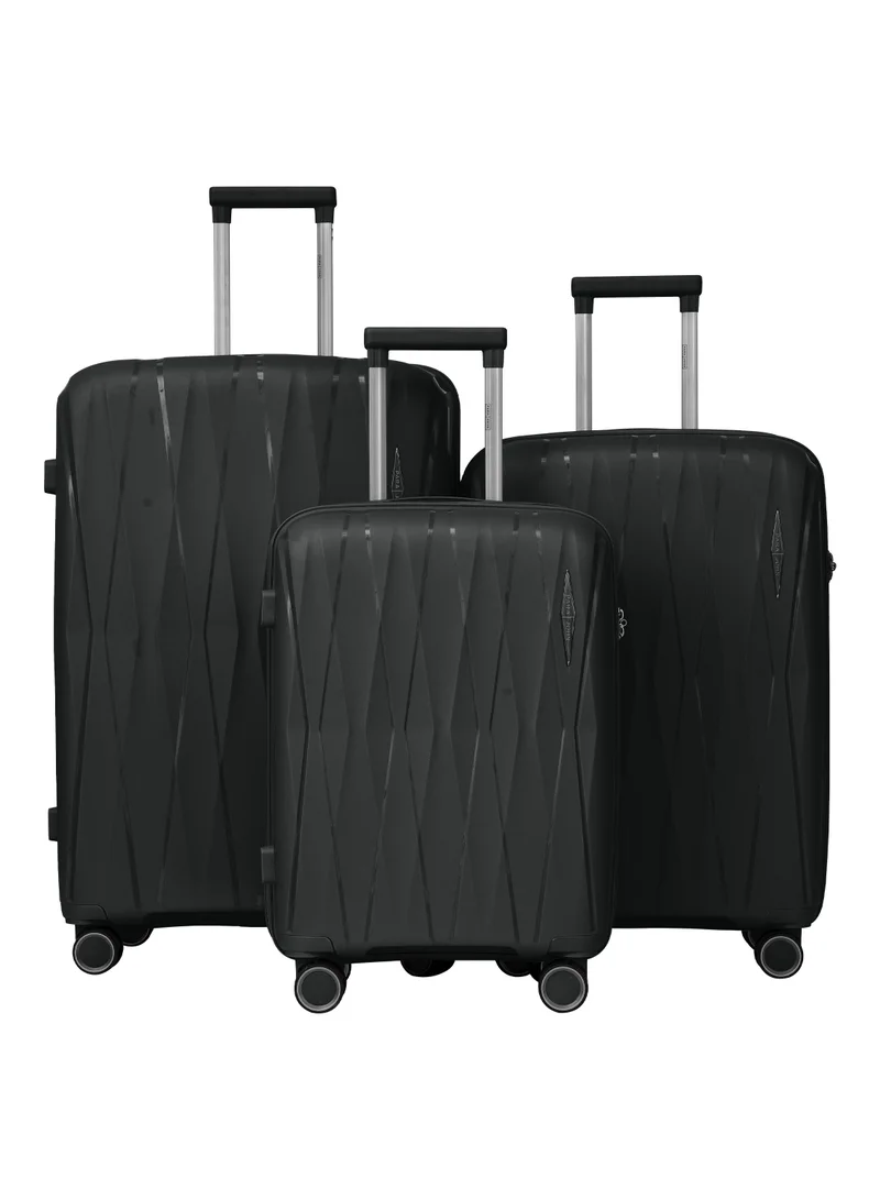 PARAJOHN PARA JOHN TRIACUT Series - 3 Piece Premium Durable Polypropylene, Lightweight & Stylish 8-Wheel Spinner Trolley 20,24,28 Sizes- Black