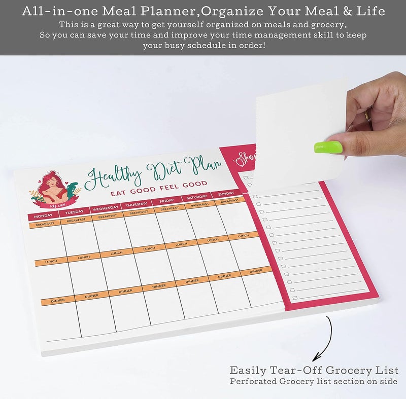 Inkdotpot Weekly Meal Planner Notepad 7"x10”,"Healthy Diet Plan" Magnetic Meal Planning Pad with Tear Off Grocery Shopping List for Fridge- Kitchen & Home - 54 Sheets -BH - Image 2