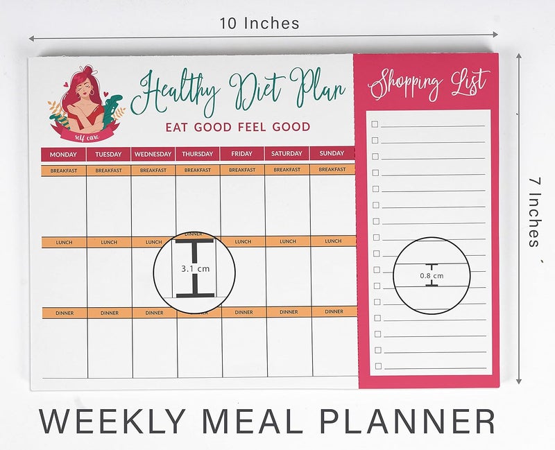 Inkdotpot Weekly Meal Planner Notepad 7"x10”,"Healthy Diet Plan" Magnetic Meal Planning Pad with Tear Off Grocery Shopping List for Fridge- Kitchen & Home - 54 Sheets -BH - Image 4