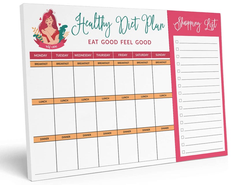 Inkdotpot Weekly Meal Planner Notepad 7"x10”,"Healthy Diet Plan" Magnetic Meal Planning Pad with Tear Off Grocery Shopping List for Fridge- Kitchen & Home - 54 Sheets -BH - Image 1