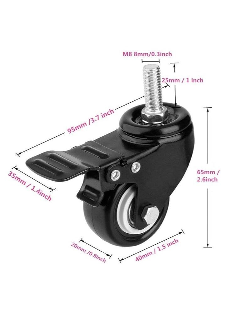Duravel Duravel 2 inch Swivel Caster Wheels with Brakes, 360 Degree Polyurethane Foam No Noise, Heavy Duty - 68 kg Per Caster, Pack of 4  - Image 2