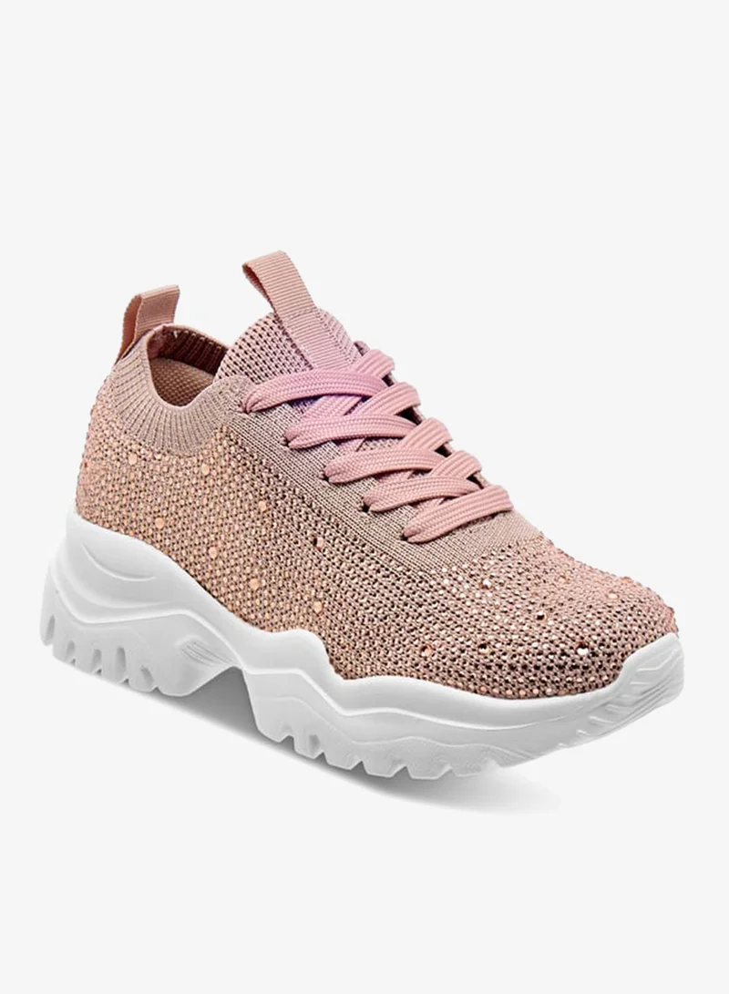 Celeste Girls' Embellished Sneakers with Chunky Sole and Lace-Up Closure