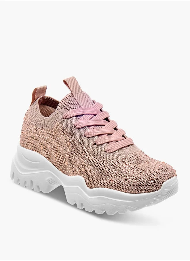 Celeste Girls' Embellished Sneakers with Chunky Sole and Lace-Up Closure Ramadan Collection