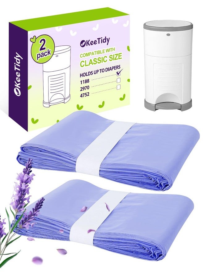 KeeTidy Diaper Pail Refill Bags Compatible with DEKOR CLASSIC Diaper Pails, 20% Extra Length Diaper Bags Disposable with Lavender Flavor, Holds up to 1188 Diapers, 2 Pack - Image 1