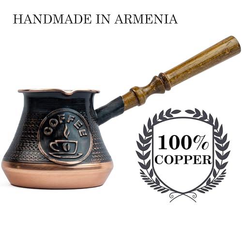 HandCraftoria Handmade Coffee Pot Maker 7 Fl Oz Copper Armenian Jazva Ararat Turkish Arabic Greek Cezve Jezve Ibrik Turka Jazzve Jazve Wooden Handle - Image 2