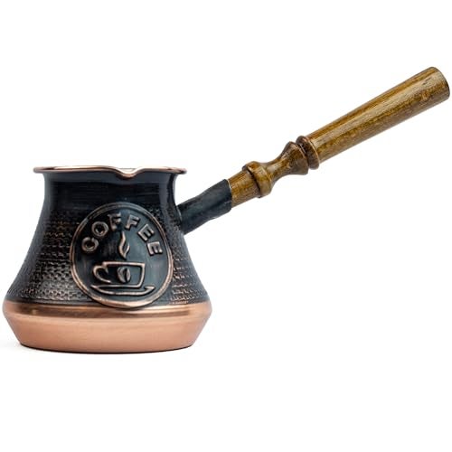 HandCraftoria Handmade Coffee Pot Maker 7 Fl Oz Copper Armenian Jazva Ararat Turkish Arabic Greek Cezve Jezve Ibrik Turka Jazzve Jazve Wooden Handle - Image 1