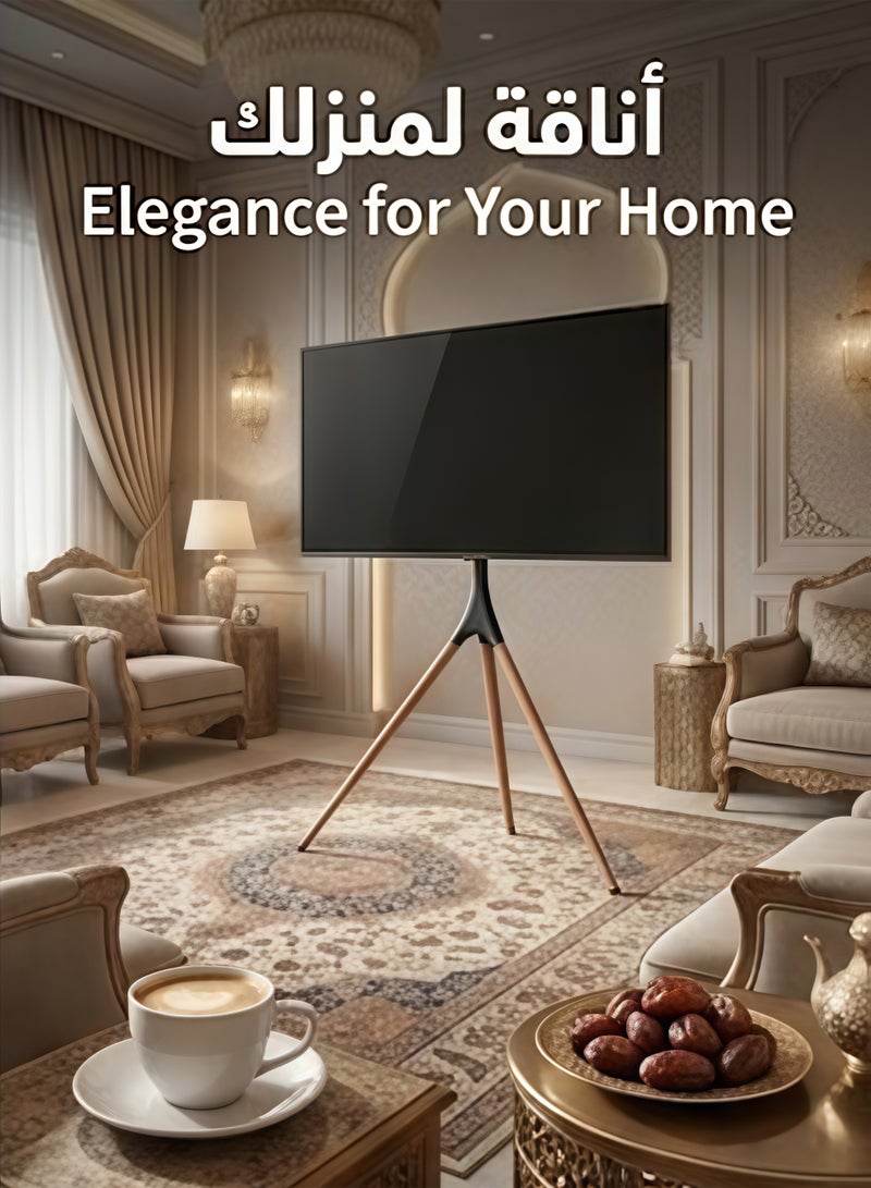 POWER Easel Tripod TV Floor Stand for 45-65 Inch Screens, Adjustable Height Universal VESA TV Mount, Wooden Leg Studio Display Stand, Holds up to 77 lbs for Living Room Office Bedroom - Image 2