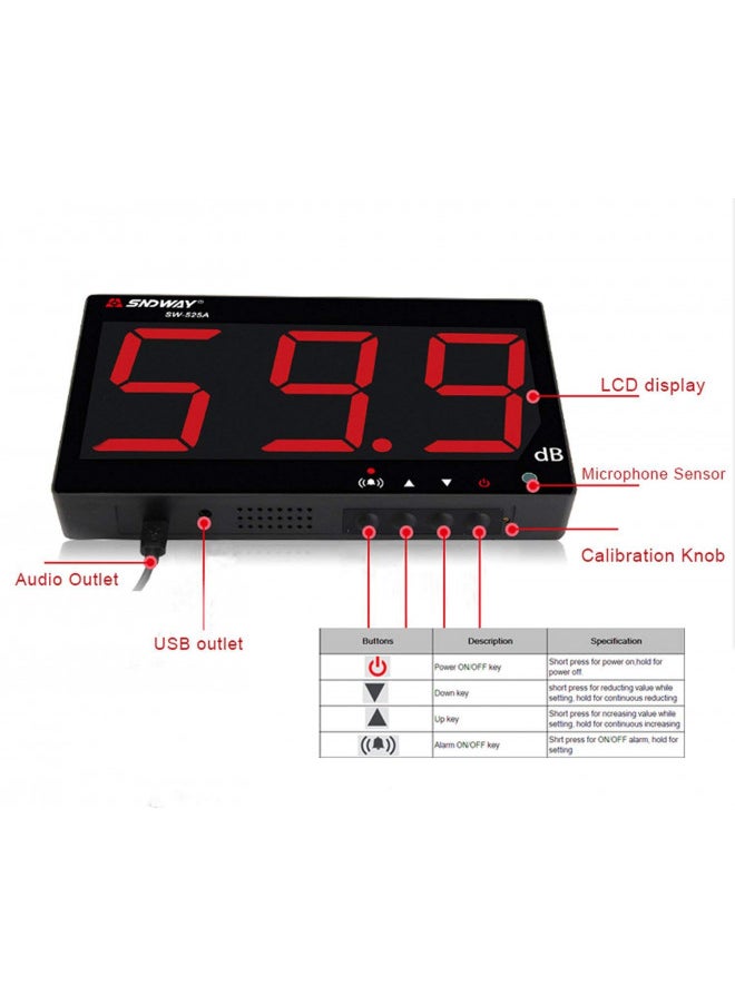 SNDWAY SNDWAY SW-525A 30-130dB Digital Sound Level Meter with Large LCD Display Noise Meter Decibel Wall Mounted Hanging  - Image 3