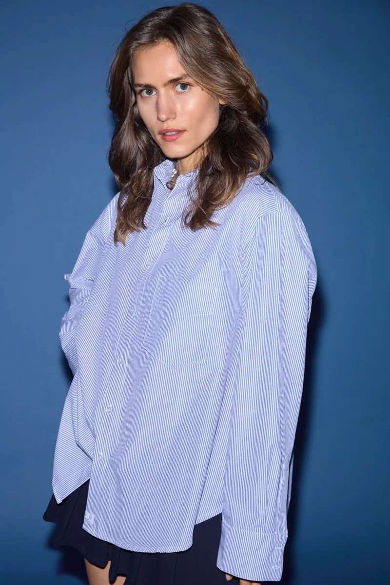 GRIMELANGE Ysabel Poplin Fabric Women's Blue Shirt
