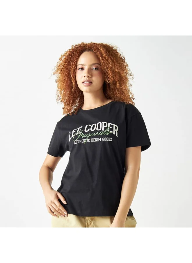 Lee Cooper Lee Cooper Logo Print T-shirt with Round Neck and Short Sleeves