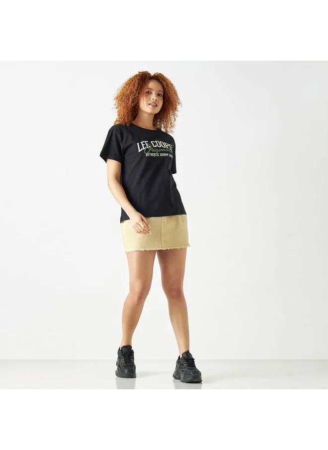 Lee Cooper Lee Cooper Logo Print T-shirt with Round Neck and Short Sleeves