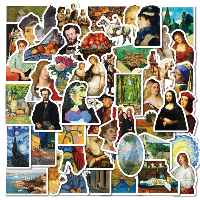 PIGBIT Renaissance Artist Stickers - 50 Pcs Vinyl Waterproof Vintage Oil Painting Art Stickers for Water Bottles,Laptops,Scrapbooks,Tumblers - Image 1