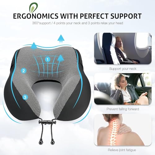 ADOFYS Travel Neck Pillow Memory Foam, Hooded Travel Neck Pillow for Adults, Comfortable Neck Pillow for Travelling with Hoodie, Flight, Airplane Pillow, Travel Cushion for Plane Car Train - Image 4