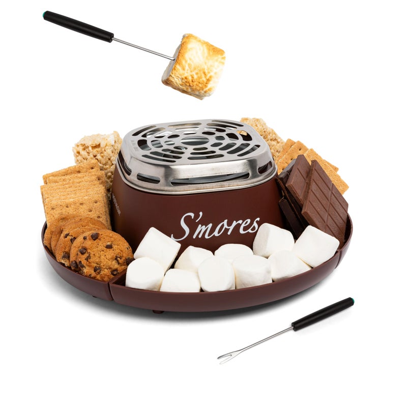Nostalgia Tabletop Indoor Electric S'mores Maker - Smores Kit With Marshmallow Roasting Sticks and 4 Trays for Graham Crackers, Chocolate, and Marshmallows - Movie Night Supplies - Brown - Image 1