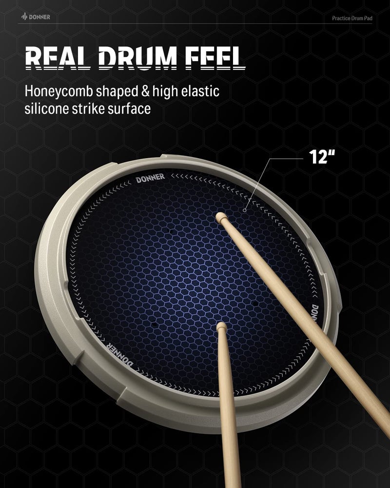 Donner Drum Practice Pad, Donner Drummer Practice Pad - Quiet Drum Pad with Removable Snare Simulation Built-in 800 Steel Balls, Drum Sticks, 40 Standard Rudiments, 12 Inches, White - Image 3