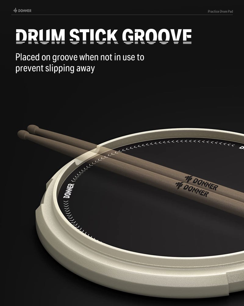 Donner Drum Practice Pad, Donner Drummer Practice Pad - Quiet Drum Pad with Removable Snare Simulation Built-in 800 Steel Balls, Drum Sticks, 40 Standard Rudiments, 12 Inches, White - Image 5