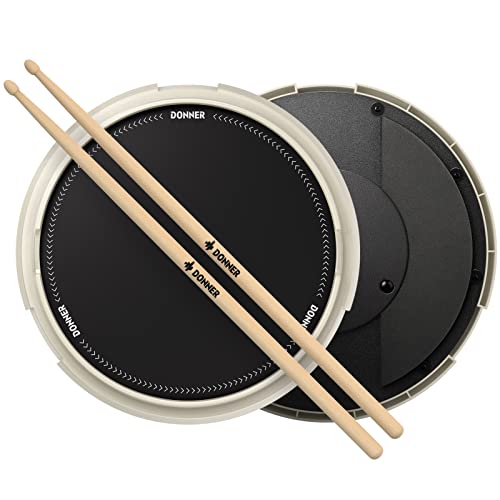 Donner Drum Practice Pad, Donner Drummer Practice Pad - Quiet Drum Pad with Removable Snare Simulation Built-in 800 Steel Balls, Drum Sticks, 40 Standard Rudiments, 12 Inches, White - Image 1