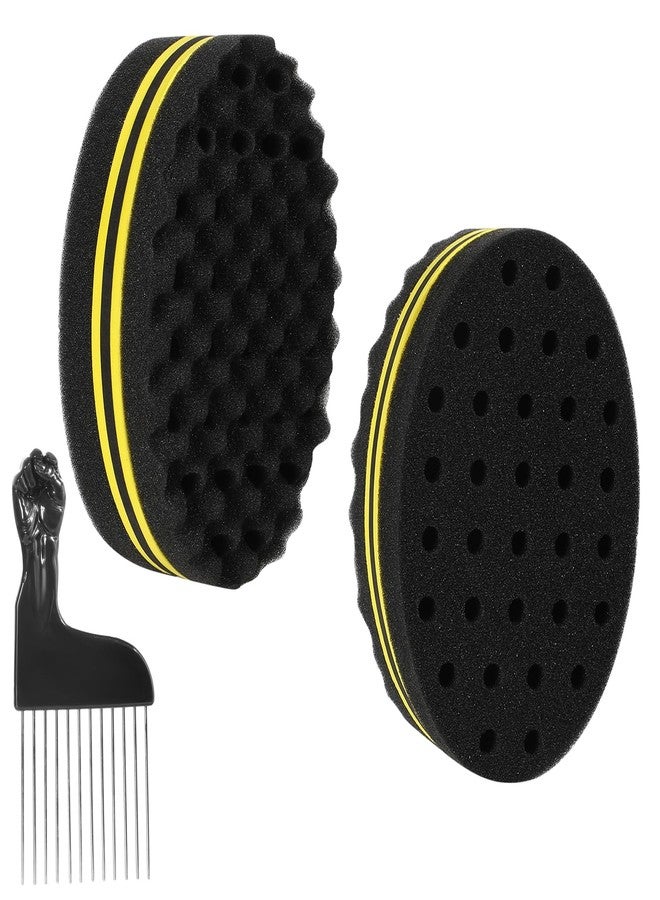 CXWUZH Barber Hair Brush Sponge Small Holes Afro Curl Twist Hair Sponges for Men Women Curls Natural Hair 2 Pcs with 1 Pc Hair Pick - Image 1