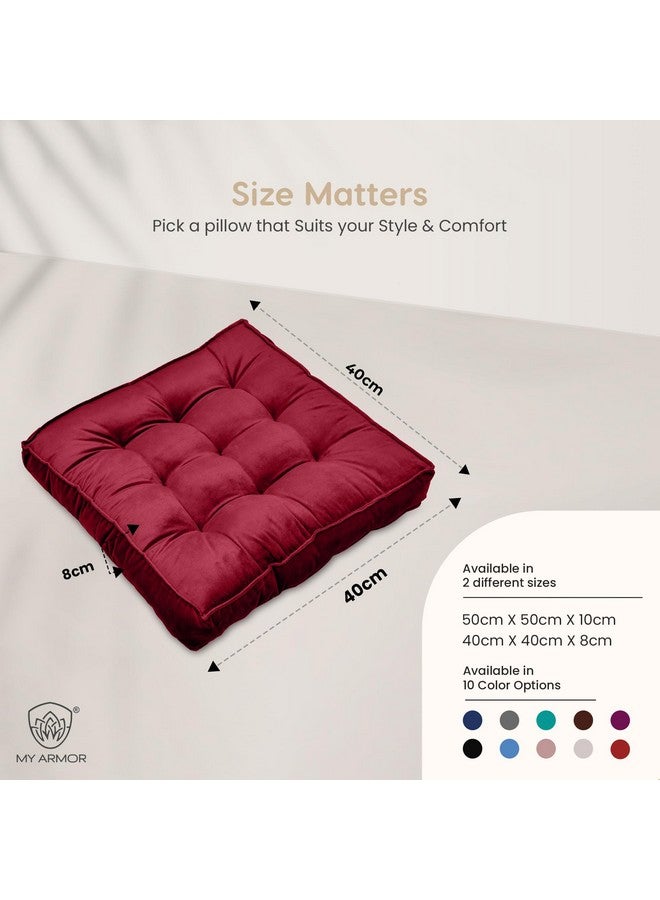 MY ARMOR Floor Cushions 40x40x8 Cm, Chair Cushions for Sitting | Seat Cushion for Yoga, Pooja, Meditation, Square Cushion for Office/Home Chair, Living Room | 100% Velvet - Maroon - Image 5