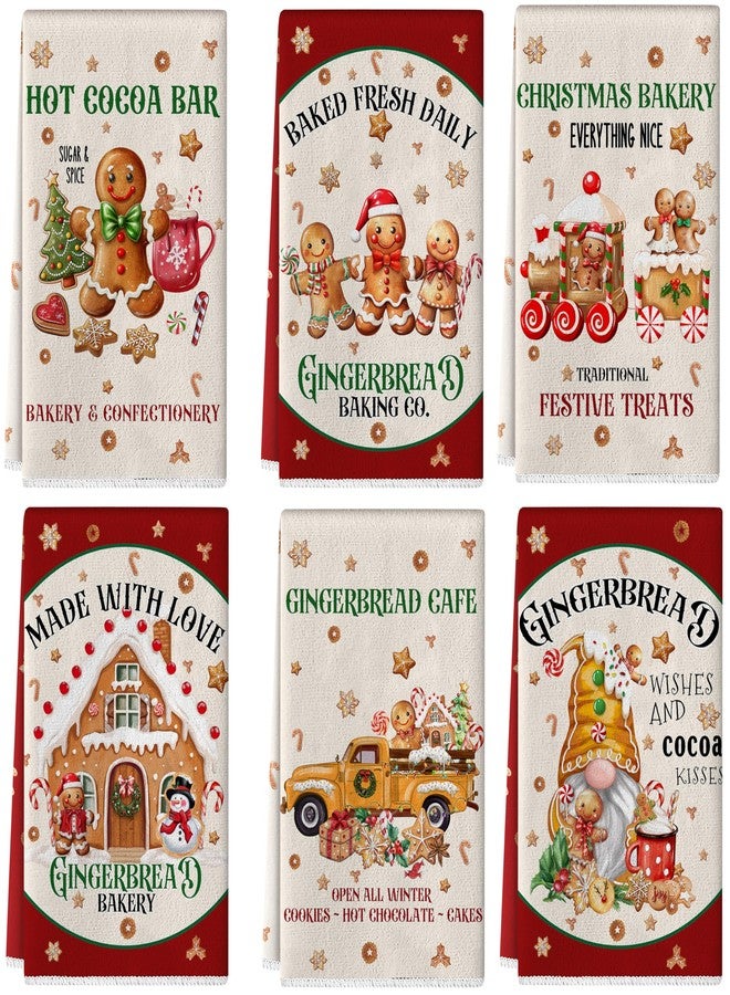 TREWAVE Christmas Kitchen Dish Towels 18 x 27 Inch Gingerbread Man Hand Towels Winter Holiday Tea Towels Christmas Kitchen Decor Absorbent Drying Cloth for Cooking Set of 6 - Image 1