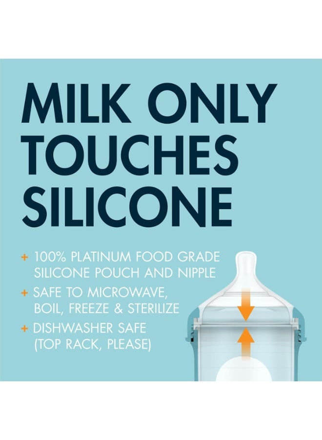 Boon Nursh Reusable Silicone Pouch Baby Bottles - Medium Flow Nipple - Silicone Baby Bottle Pouch and Nipple - Baby Feeding Essentials - Tie Dye - 3-6 Months - 3 Count - 8 Ounce - Image 2