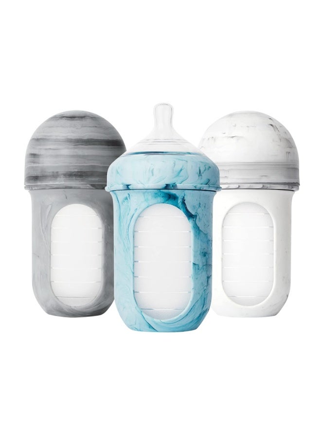 Boon Nursh Reusable Silicone Pouch Baby Bottles - Medium Flow Nipple - Silicone Baby Bottle Pouch and Nipple - Baby Feeding Essentials - Tie Dye - 3-6 Months - 3 Count - 8 Ounce - Image 1