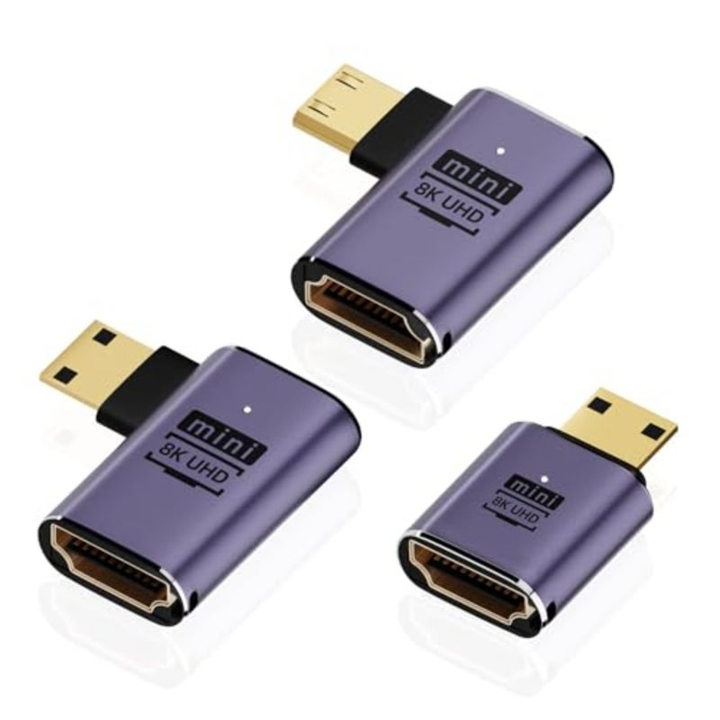محول HDMI صغير إلى HDMI 8K، 3 قطع زاوية يسار ويمين 90 درجة، محول HDMI صغير ذكر إلى HDMI أنثى، محول HDMI صغير 48 جيجابت في الثانية، للكاميرا، HDTV، جهاز العرض، الكمبيوتر المحمول والكمبيوتر اللوحي - Image 1