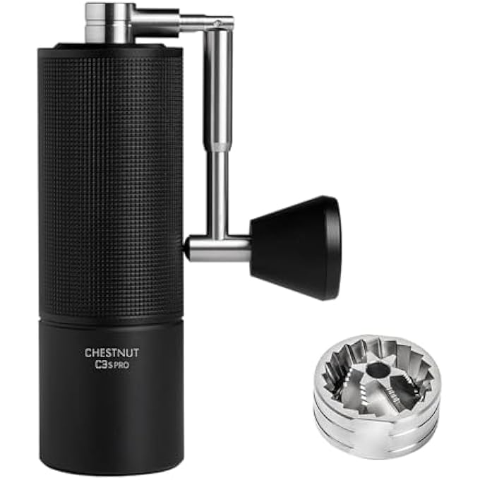 تايم مور مطحنة قهوة يدوية C3S Pro مزودة بقرص مخروطي من الفولاذ المقاوم للصدأ مع إمكانية التحكم الرقمي بالكمبيوتر، سعة 25 جرامًا، إعداد داخلي قابل للتعديل، وضع مزدوج للمحمل، هدية للسفر والتخييم، لون كستنائي أسود - Image 1