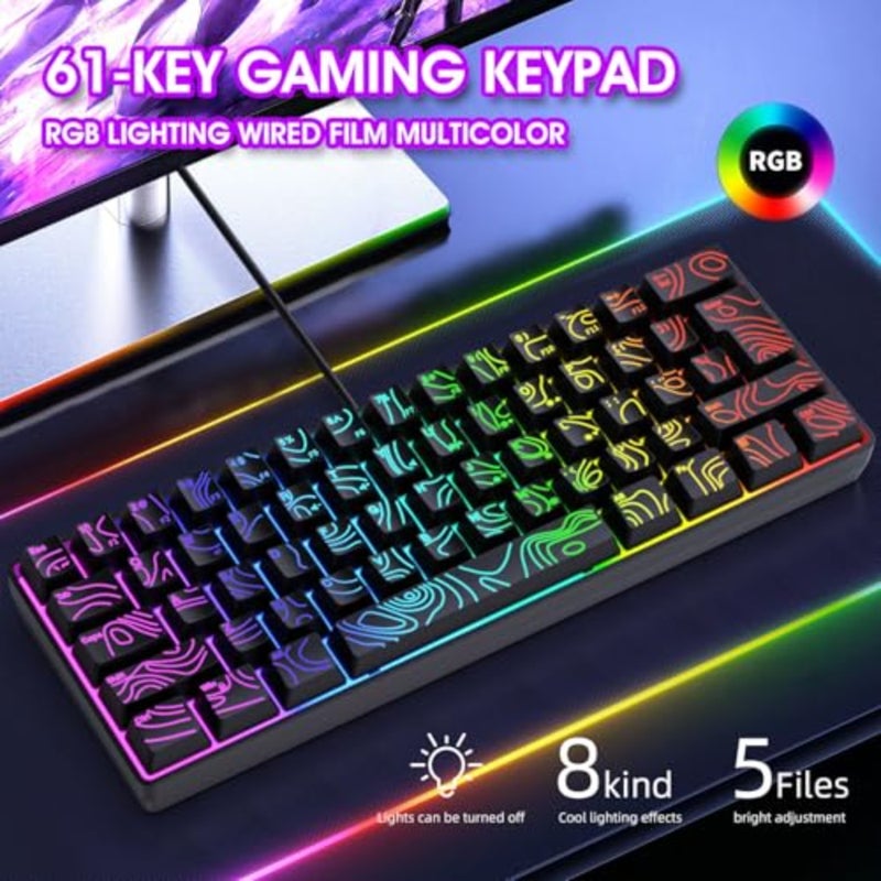 لوحة مفاتيح الألعاب الميكانيكية RGB مدمجة 61 مفتاحًا للعمل والدراسة والألعاب المضادة للظلال المحمولة - Image 2