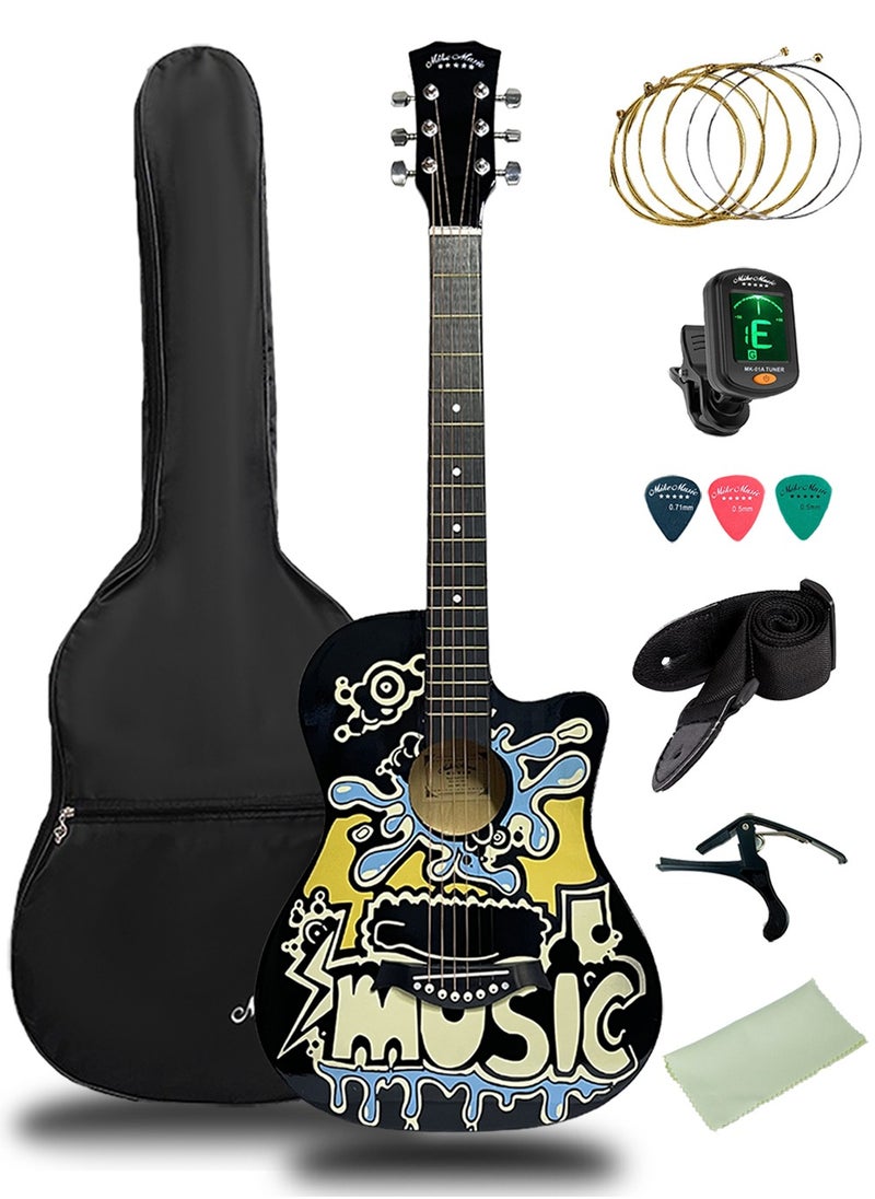 Mike Music 38-Inch Acoustic Guitar with Personalized Graffiti Design – 6 String Right-Handed Guitar for Beginners, Adults & Teens – Includes Gig Bag, Strings, Tuner, Strap, Capo, Cleaning Cloth and Picks  - Image 1